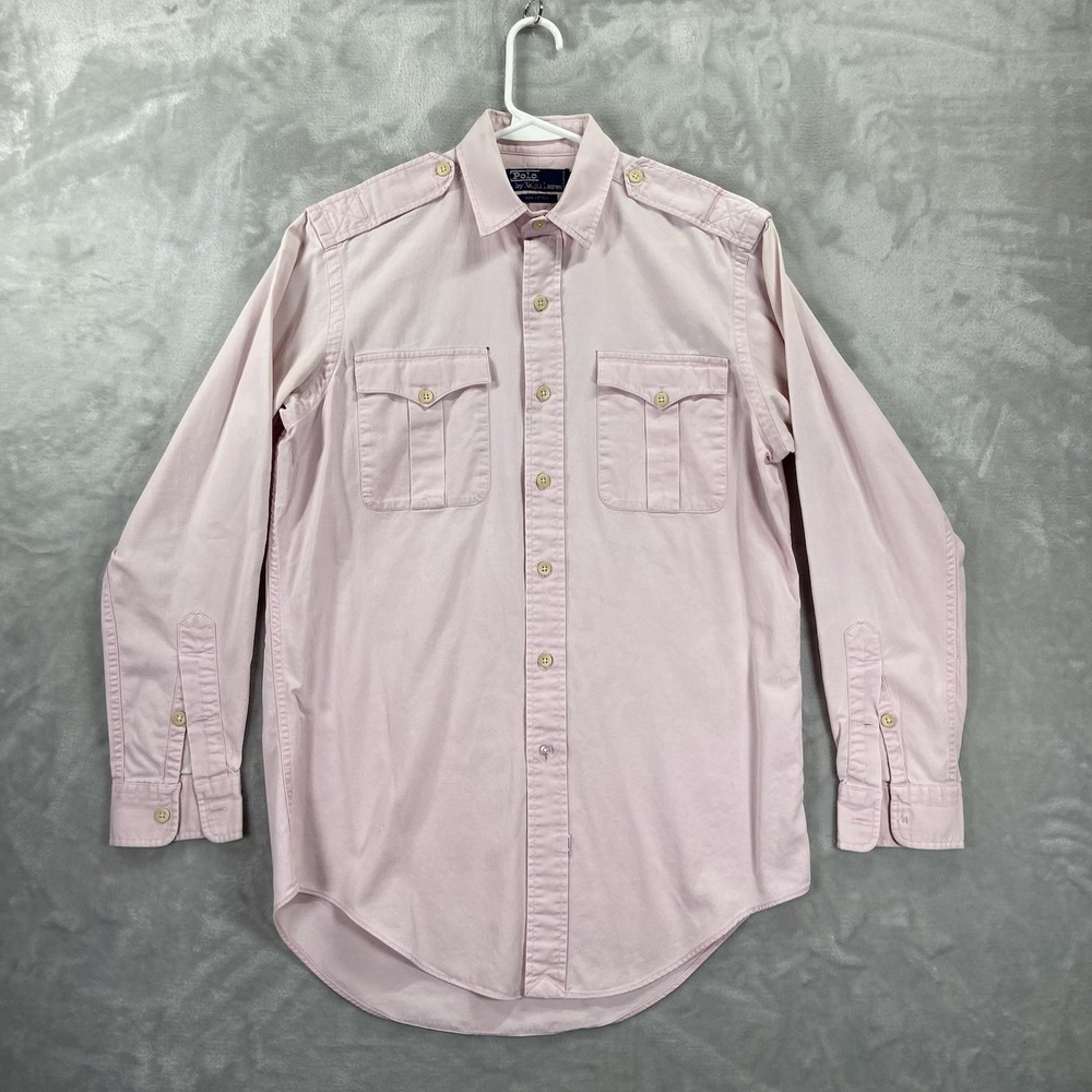 Polo Ralph Lauren Shirt men's Small Button Up Twill Utility Work Straps *READ*